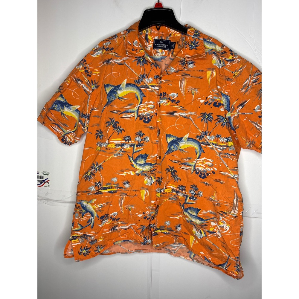 American Living Orange Marlin Sailboat Hawaiian Aloha Shirt Mens XL oversized - Picture 4 of 8